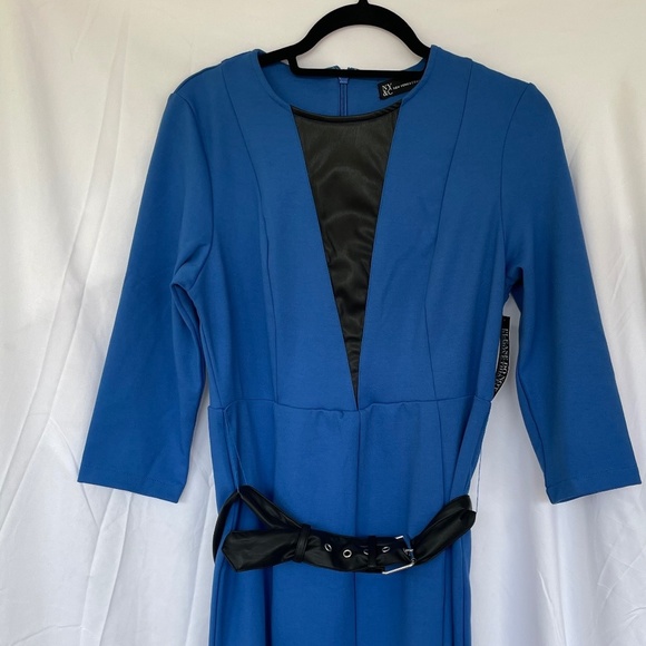 New York & Company Tall V-Neck Belted Flare Dress Super-flex Sz L/Petite - Picture 1 of 16